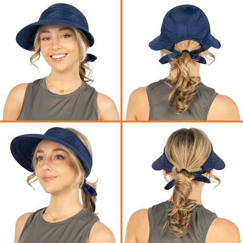 SUN CUBE Womens Sun Hat UV Protection Wide Brim Zip-Off Golf Visor - color: Navy