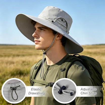 Mens Sun Hat Wide Brim Sun Hats for Men UV Protection Waterproof Bucket Hat - color: Light Grey