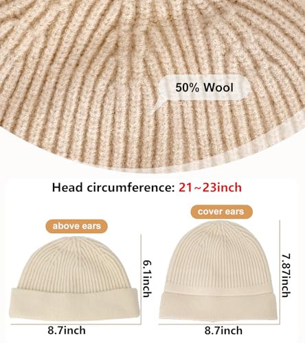 Wool Fisherman Beanie for Men Wome, Thin Knit Winter Hats Skull Cap - color: Beige