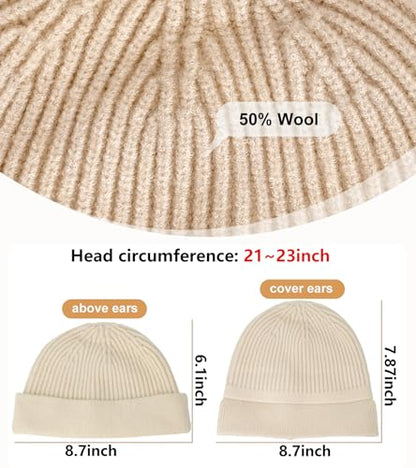Wool Fisherman Beanie for Men Wome, Thin Knit Winter Hats Skull Cap - color: Beige