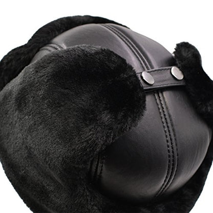 Winter Faux Fur Hunting Hat Leather Unisex Trapper Russian Aviator Trooper Hat - size: XX-Large