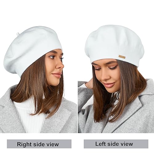 Beret - Warm Lined Wool Angora Knit Berets - French Paris Hat for Women - color: White