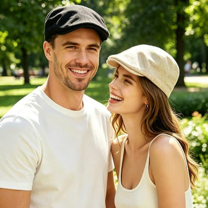Cabbie Hats for Men Summer,Cotton Beret Newsboy Hat Ivy Gatsby Adjustable Flat Cap Beret for Driving - color: A02-black