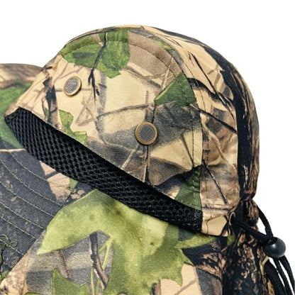 Packable and Adjustable Mesh Boonie Sun Hat with Neck Flap - color: Tan Hardwoods Camo