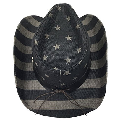 grinderPUNCH Straw Cowboy Hat for Men Women Western Cowgirl Outback Sun Hat - color: Black and Grey