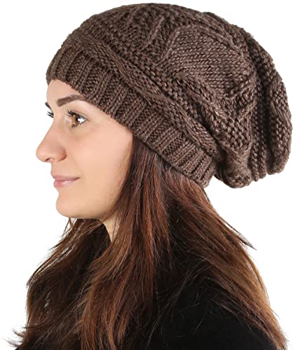 Lilax Knit Slouchy Oversized Soft Warm Winter Beanie Hat - color: Brown