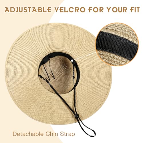 Beach Hat for Women, Wide Brim Sun Straw, UPF 50+ Foldable Floppy Sun Hat - color: B-beige