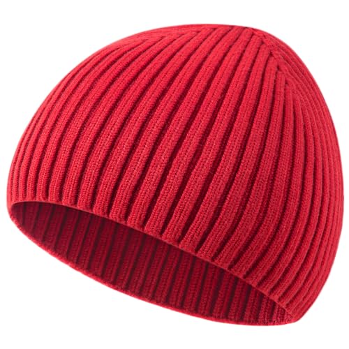 Wool Knit Beanie Hats for Men Women,Cuffless Winter Skull Caps - color: 1-red