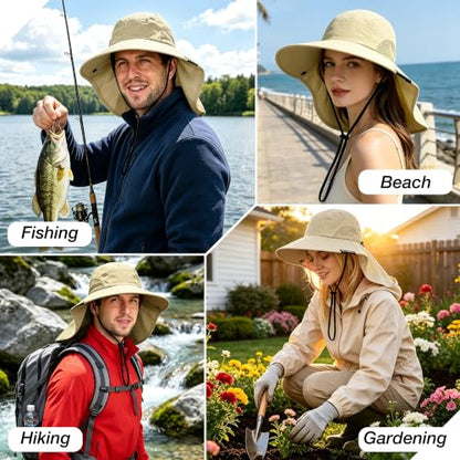 Solaris Small‑Head‑Fit Sun Hat with Neck Flap for Men & Women - color: #1 Tan, size: Medium