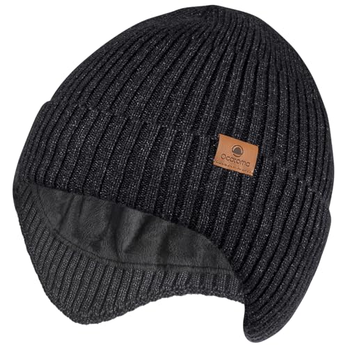 Ocatoma Winter Beanie with Earflap for Men Women Knit Hat Outdoor Unisex - color: Dark Gray
