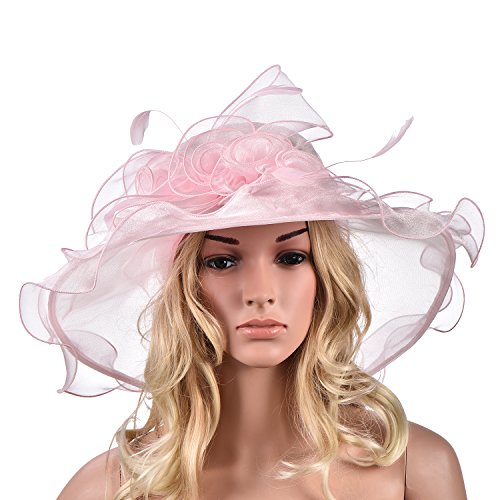 Lawliet Womens Flower Wedding Occasion Wide Brim Church Dress Sun Hat A341 - color: Pink, size: One Size