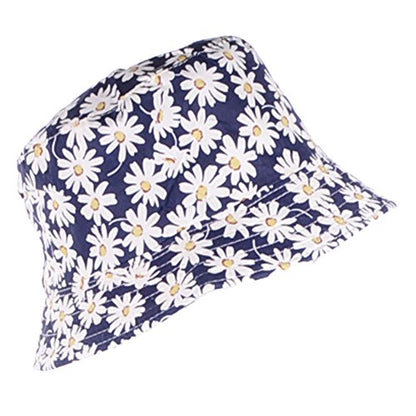 BYOS Unisex Trendy Reversible Lightweight Printed Bucket Hat Packable Outdoor - color: Daisy Navy