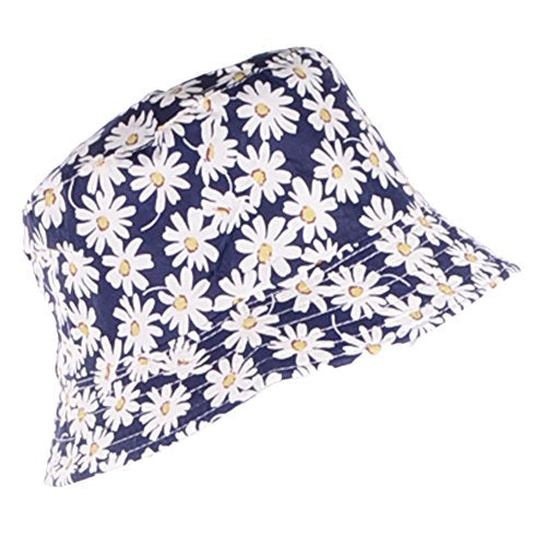 BYOS Unisex Trendy Reversible Lightweight Printed Bucket Hat Packable Outdoor - color: Daisy Navy