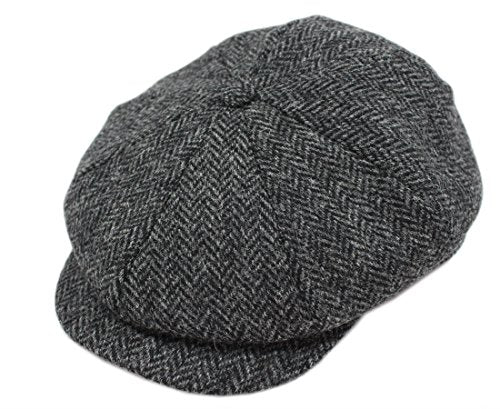 Biddy Murphy Irish Wool Tweed Newsboy Cap for Men, Herringbone - color: Gray, size: Large