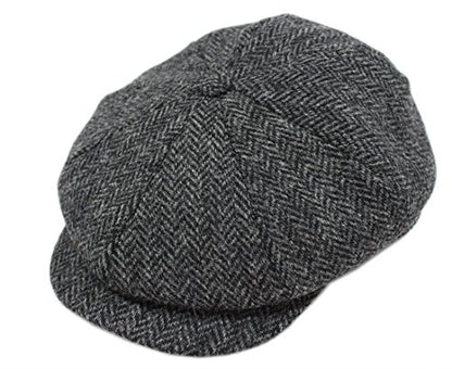 Biddy Murphy Irish Wool Tweed Newsboy Cap for Men, Herringbone - color: Gray, size: Small
