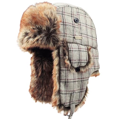 Unisex Winter Trapper Hat Cold Proof Keep Warm Hat with Ear Flaps for Hunting Skiing Trooper Outdoor Activities - color: Line Series-whitish Gray, size: Medium-Large