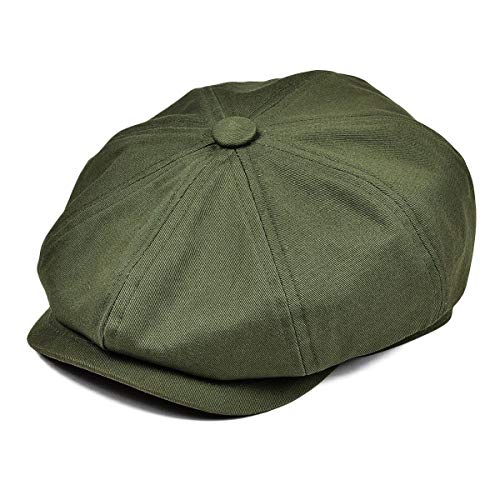 BOTVELA Men's Newsboy Flat Cap 100% Cotton Cabbie Hat - color: Army Green, size: 7 5/8