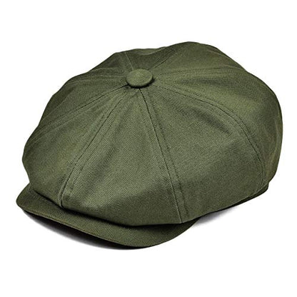 BOTVELA Men's Newsboy Flat Cap 100% Cotton Cabbie Hat - color: Army Green, size: 7 5/8