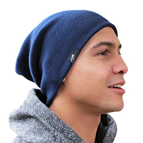 Grace Folly Slouchy Beanie for Men & Women, Cuffed Acrylic Knit Winter Hat - color: Dark Blue