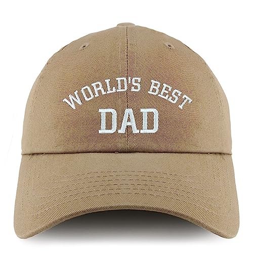 Trendy Apparel Shop World's Best Dad Embroidered Low Profile Soft Cotton Dad Hat Cap - color: Khaki