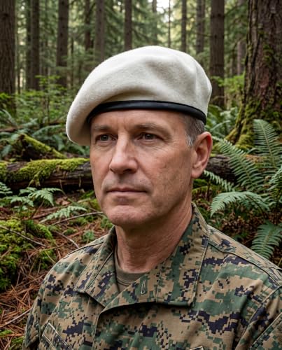 Men's Military Beret Hat 10 Colors - Premium Wool Army Beret with Leather Trim & Breathable Polyester-Cotton Blend Lining - color: White