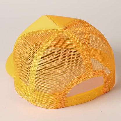 MIRMARU 5 Panels Blank Foam Front Two Tone Solid Trucker Mesh Back Baseball Cap with Adjustable Snapback Strap - color: Solid-gold