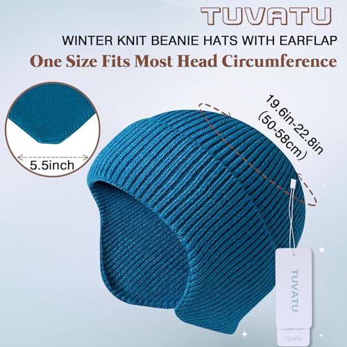 Women's Earflap Beanie, Cap with Ear Flaps, Knit Winter Hat for Men - color: Lake Blue