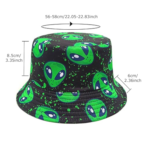 Quanhaigou Reversible Printed Bucket Hat,Summer Beach Outdoor Cap - color: Neon Green Alien