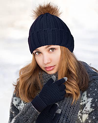 Syhood 4 Pcs Hat and Glove Set Winter Beanie and Glove Set - color: Navy Blue, Pinkish Pink