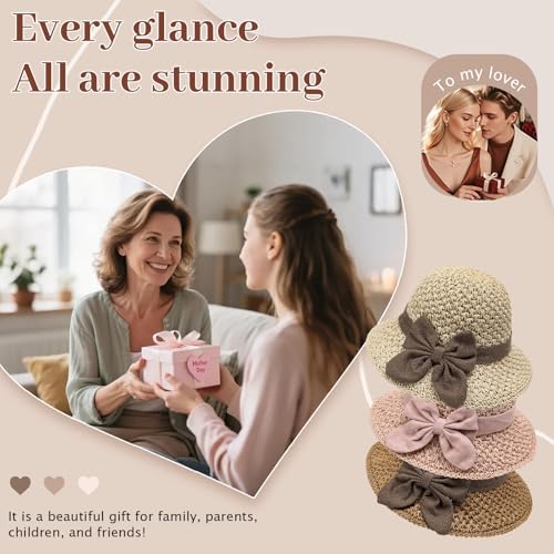 Elegant Woven Straw Sun Hat with Bow, Straw Hat with Retro Bow for Women Wide Brim Packable Travel Bucket Hats - color: Beige