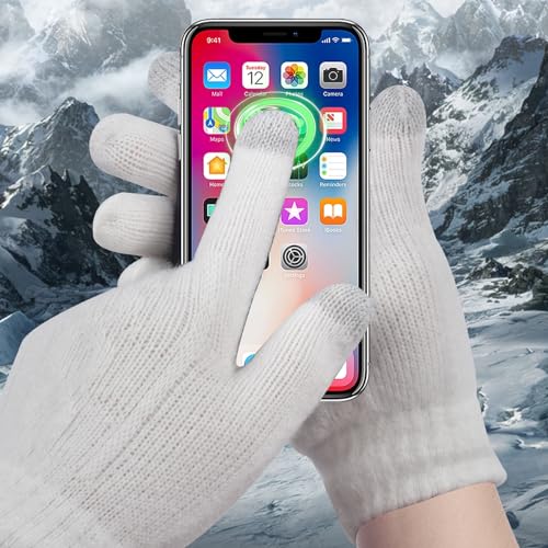 Winter Hat Scarf Gloves Set for Women, Classic Cable Beanie with Removable Pom Pom Long Scarf Touchscreen Gloves 3 in 1 Set - color: White