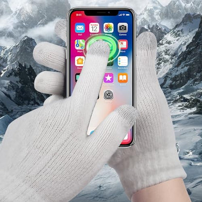 Winter Hat Scarf Gloves Set for Women, Classic Cable Beanie with Removable Pom Pom Long Scarf Touchscreen Gloves 3 in 1 Set - color: White