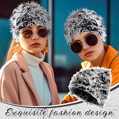 Chuarry Distressed Knitted Beanie Fuzzy Winter Hat - color: Assorted Black White