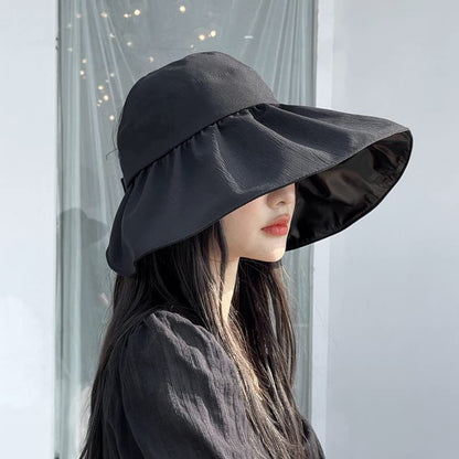 Sun Visor Hat for Women UPF 50+ Wide Brim Packable Ponytail Hat Shapeable UV Protection Shell Hat Roll-up Foldable Sun Hat - color: Black