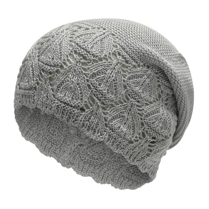 ZLYC Crochet Slouchy Beanie for Women Soft Lightweight Skull Cap - color: Solid Light Gray