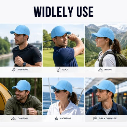 Quick Dry Baseball Cap Curved Brim Snapback Hat Mesh for Men Women - color: Lightblue