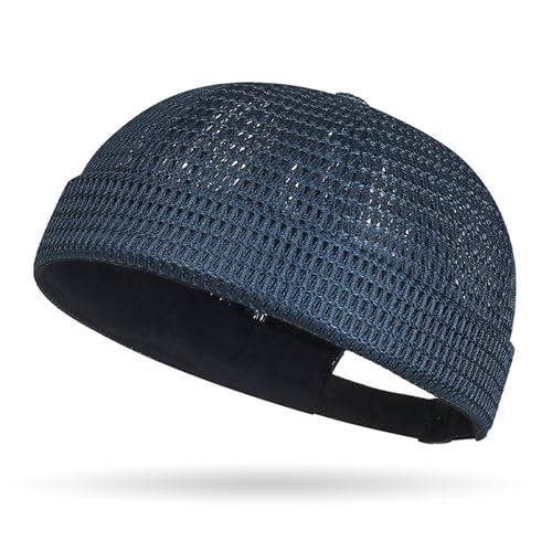 Brimless Hats for Men Breathable Brimless Docker Hat Lightweight Mesh Skull Cap Beanie Hats - color: Navy Blue