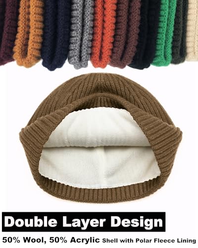 Short Fisherman Beanie for Men Women Wool Fleece Lined Winter Hat - color: 1pcs-light Coffee