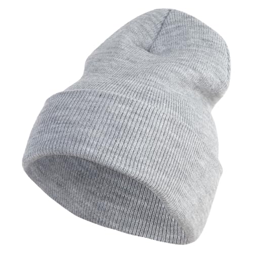 e4Hats.com 12 inch Cuffed Knit Long Beanie - color: Heather Grey
