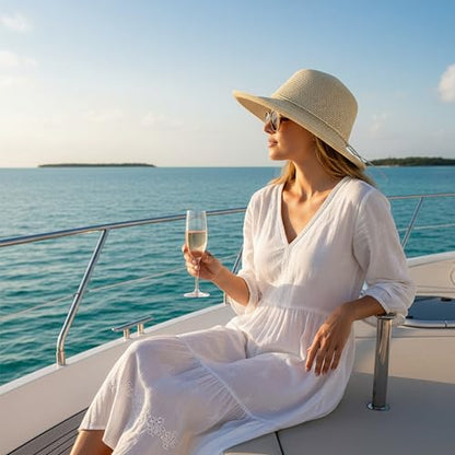Womens Summer Straw Beach Sun Hats Packable Foldable Bucket - color: Cream