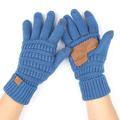C.C Hatsandscarf Exclusives Unisex Solid Ribbed Beanie with Pom (HAT-43) - color: A Gift Set-dkdenim