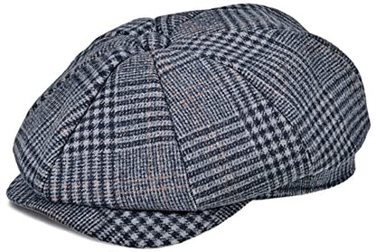 Mens Newsboy Cap High Woolen Tweed Gatsby Hat Ivy Cabbie Flat Golf Cap for Fathers Women Unisex - color: Plaid Grey, size: 7-7 1/8
