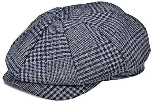 Mens Newsboy Cap High Woolen Tweed Gatsby Hat Ivy Cabbie Flat Golf Cap for Fathers Women Unisex - color: Plaid Grey, size: 7-7 1/8