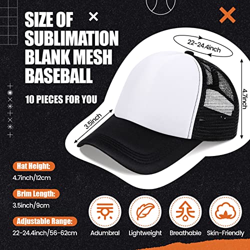 Tarpop 10 Pcs Sublimation Blank Trucker Hats Bulk - color: Black and White
