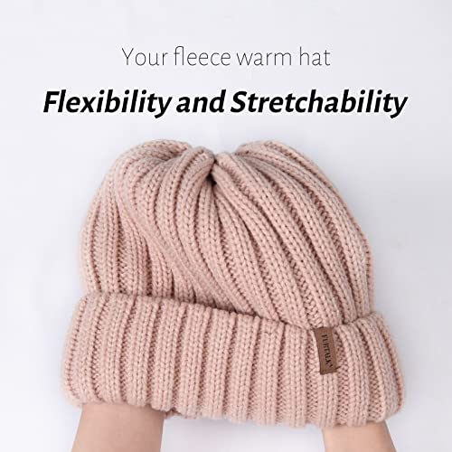 FURTALK Winter Hats for Women Fleece Lined Beanie Knit Chunky Womens Snow Cap - color: Light Pink