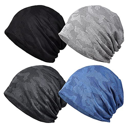 Ababalaya Womens Cotton Summer Beanie Chemo Headwear Sleep Cap - color: B-g1472-4pack Closed Top