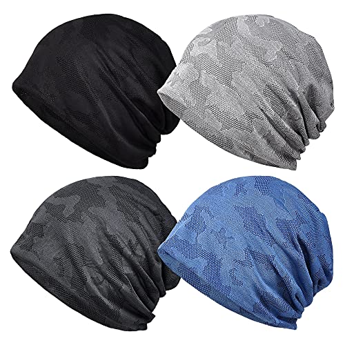 Ababalaya Womens Cotton Summer Beanie Chemo Headwear Sleep Cap - color: B-g1472-4pack Closed Top