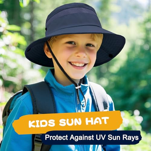 ZOORON Outdoor Kids Sun Hat UPF 50+ Quick Dry Bucket Hat for Boys Girls - color: 2pack-navy/Dark Grey