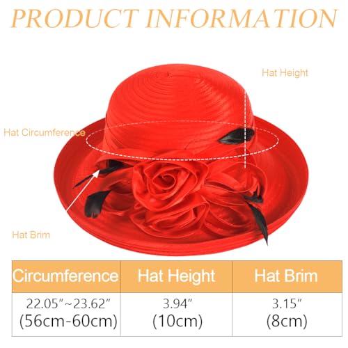 Ruphedy Women Derby Church Dress Bucket Hat Fascinators Tea Party Wedding Hat - color: Sd702-red