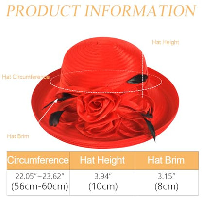 Ruphedy Women Derby Church Dress Bucket Hat Fascinators Tea Party Wedding Hat - color: Sd702-red
